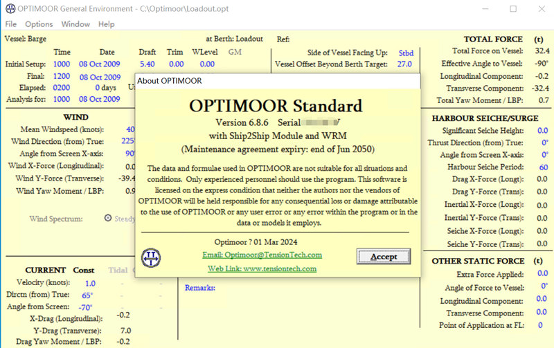 Optimoor v6.8.6 标准版加密狗系泊分析软件系泊分析计算机程序船舶码头设计船舶设计工具010347